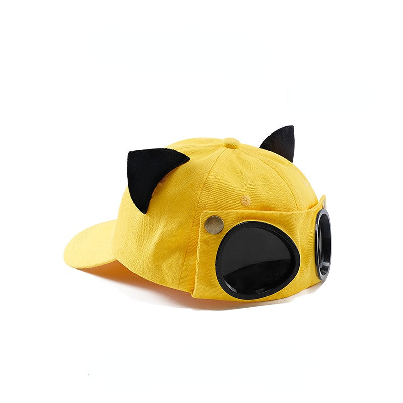 Venta al por mayor, gorra de béisbol con gafas de aviador con orejas de gato lindas de poliéster y algodón